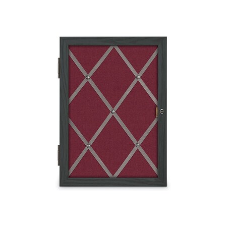 United Visual Products Sliding Door 8" Wood Framed Display Case, UVDC1650-OAK-DBURGU UVDC1650-OAK-DBURGU